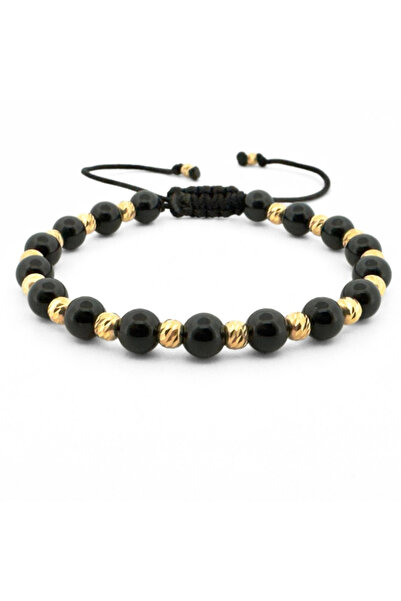 Teo Bijoux Brățară cu Onix Lucios de 6 mm și Mărgele din Argint 925 placate c...