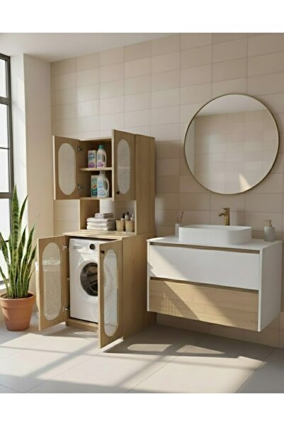 ELEGANT MOBİLYA Elegant LAVENDA MDF Hazeranlı Çamaşır Makinesi Dolabı – Üst M...