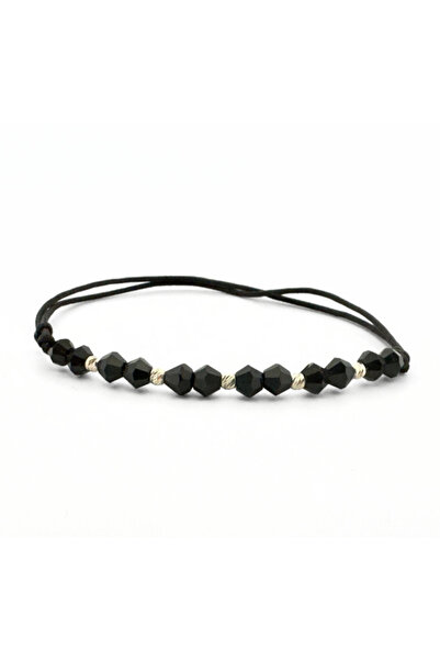 Teo Bijoux Brățară cu cristale de sticlă biconice negre și mărgele din argint...