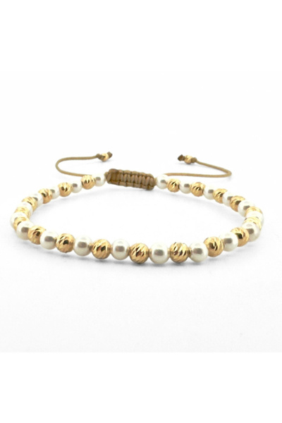 Teo Bijoux Brățară cu mărgele argintii placate cu aur de 4 mm și perle în sti...