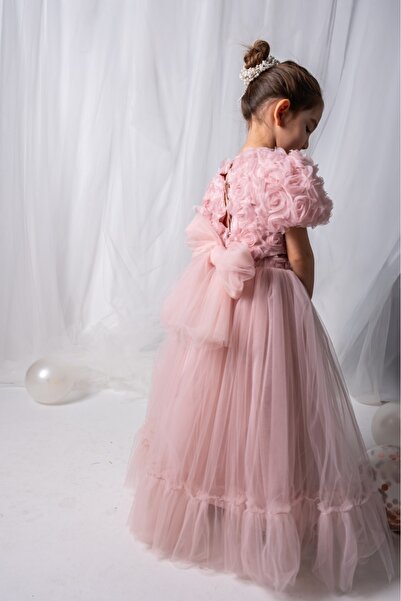 ministok Set crop Clara Gül cu fustă lungă din tul și fundă în relief pe spate