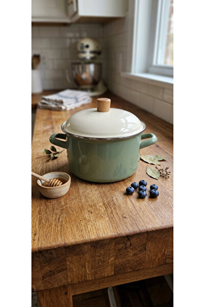 Avşar Emaye Evi̇m Green 20 cm 3250 ml Enamel Pot with Size Indicator