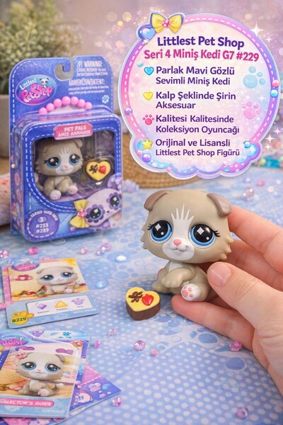 TOYFEST Littlest Pet Shop Seri 4 Tekli Figür Miniş Kedi G7 #229 Mavi Göz Pet ...