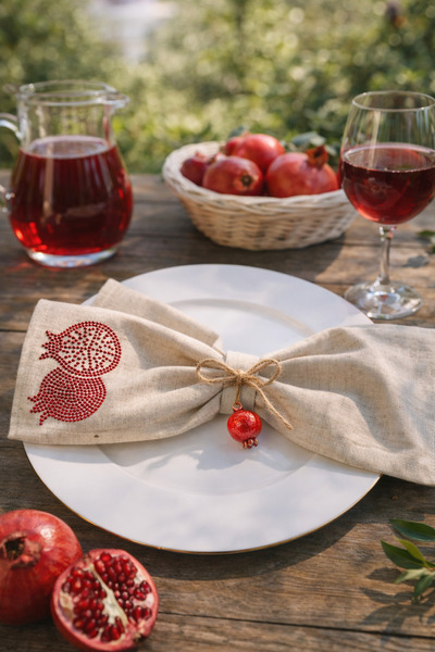 desicap 6 Pieces of Stone-Patterned Linen Napkins with Pomegranate Stone Print 34X34