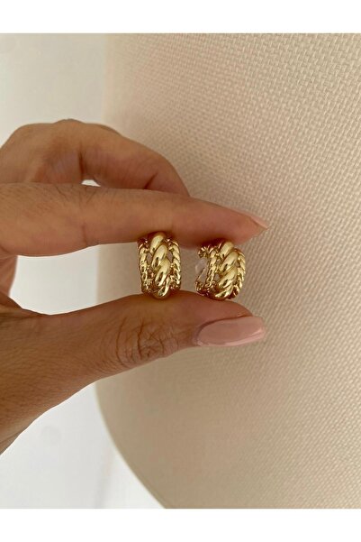 Bade Jewelry FD Vip Gold Burgu Detaylı Minimal Zarif Kararmaz Antialerjenik Küpe