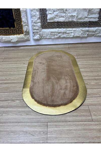 SANCAK DERİ HALI ZARİF GOLD VARAKLI KARAMEL OVAL PELUŞ HALI