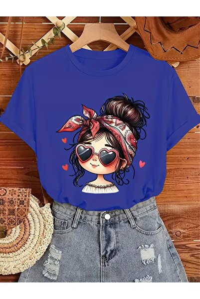 JENOLAN Women's Cute Cartoon Printed Oversize Casual T-Shirt