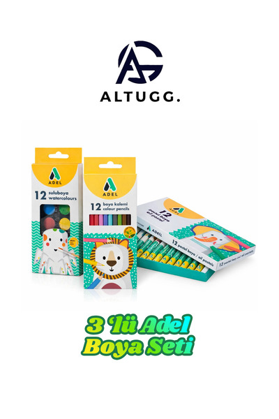 Adel 12'li Boya Seti - Suluboya + Kuru Boya + Pastel Boya 3'lü Paket