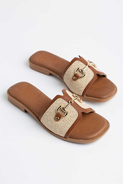 YUUN Cors Beige Buckled Women's Slippers
