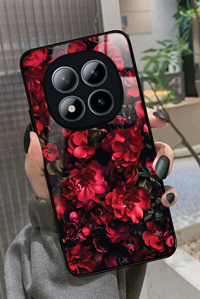 Snacase XlOAMİ Note 15 Pro 4G Uyumlu Kırmızı Çiçek Tasarımlı Glossy Premium K...