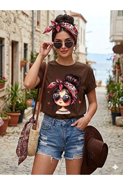 JENOLAN Women's Cute Cartoon Printed Oversize Casual T-Shirt
