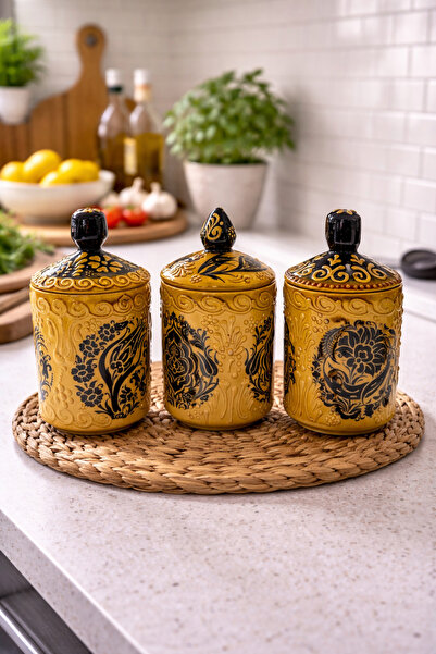 ATÖLYE SAİT Decorative Ceramic 3-Piece Spice Jar / Storage Jar Set – Stylish ...