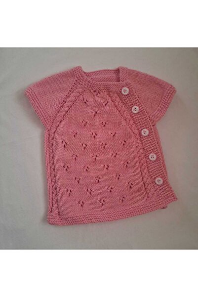 MİNOHOUSE El Örgüsü Şeker Pembe Ajurlu Kız Bebek Yelek 1_2 yaş
