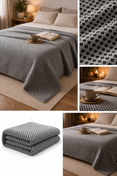 WOOLHOME غطاء سرير تريكو مزدوج