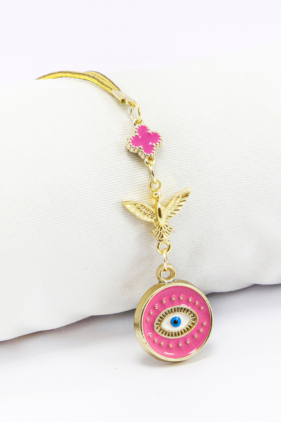 biuti Anka Kuşu Metal Küçük Pembe Mineli Yonca Pembe Nazar Boncuğu Araba Diki...