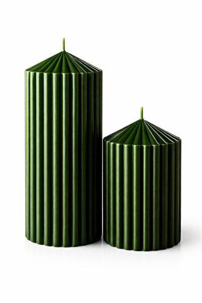 CandleCastCreation Dalgalı Sütun Yeşil 2'Li Mum Seti Çam ve Misk Kokulu