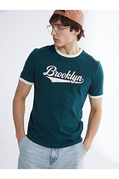 LC Waikiki Ανδρικό μπλουζάκι με στάμπα Brooklyn σε πράσινο χρώμα