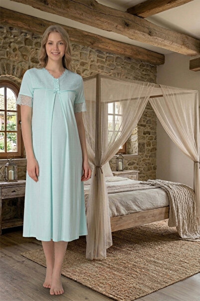 lohusahamile Cotton Maternity Nightgown with Hidden Breastfeeding Feature