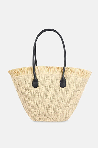 Dagi Ecru γυναικεία φούντα με λεπτομέρεια ψάθινη τσάντα παραλίας