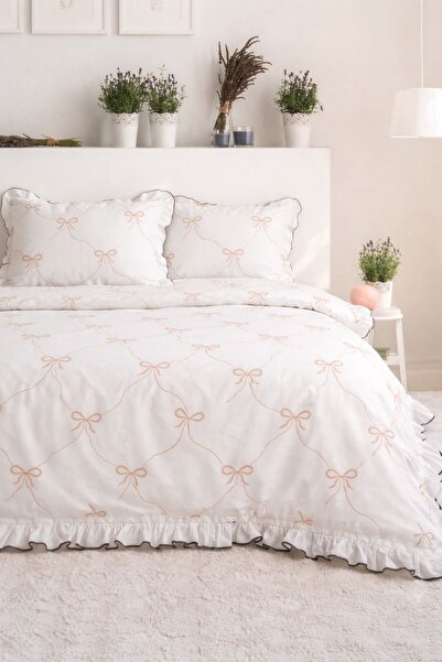 DB Set cuvertură dublă pentru pilota de pat, 100% bumbac, cu fundă și volane ...