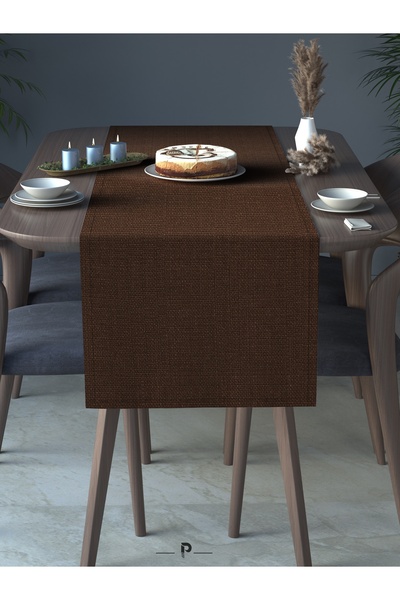 Perle Teksturirani stolni trkač od kućnog platna, smeđe boje, dekorativni i s...