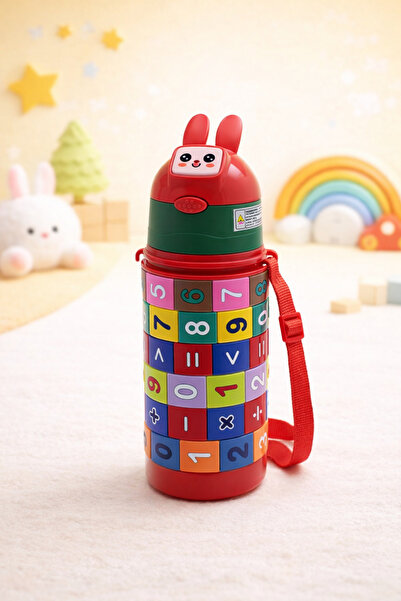 hediyeconcepti Cute Rabbit Design Children's Thermos Bottle with Straw and St...