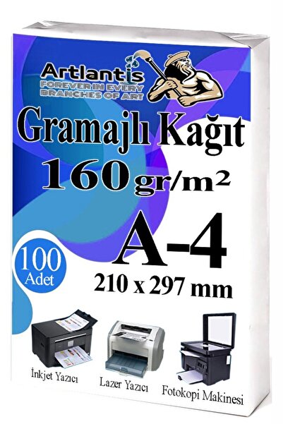 Artlantis A4 Gramajlı Fotokopi Kağıdı 100 Adet 160 gr Sertifika Kağıdı Kalın ...