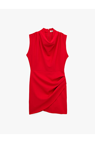 Koton Dik Degaje Yaka Kolsuz Drapeli Kruvaze Mini Elbise