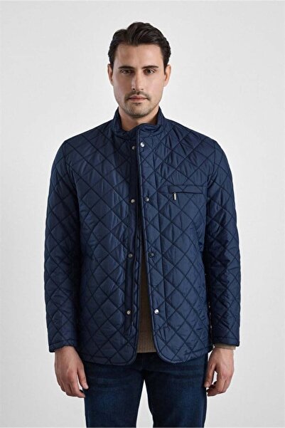 SÜVARİ Lacivert Regular Klasik Yaka Düz Yan Cepli Fermuar Kapitone Su Geçirme...