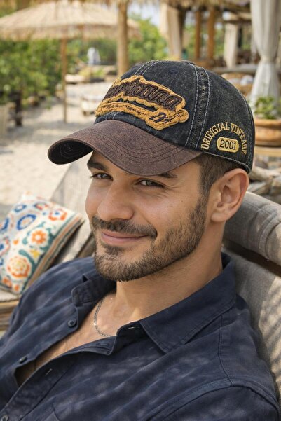 BALIENTE Black Embroidered Denim Fabric Cap Men's Hat