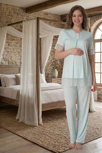 lohusahamile Cotton Maternity and Postpartum Pajama Set with Hidden Breastfee...