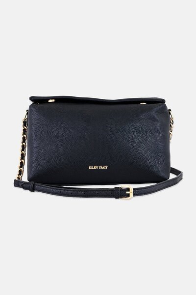 Ellen Tracy Women Chain Faux Pebble Leather Flap Cross Body Bag, Black