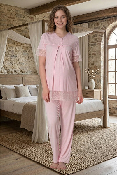 lohusahamile Cotton Maternity and Postpartum Pajama Set with Hidden Breastfee...