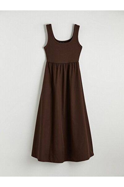 LC Waikiki Peak New Season Square Neck Gathered Waist Fitted Dress