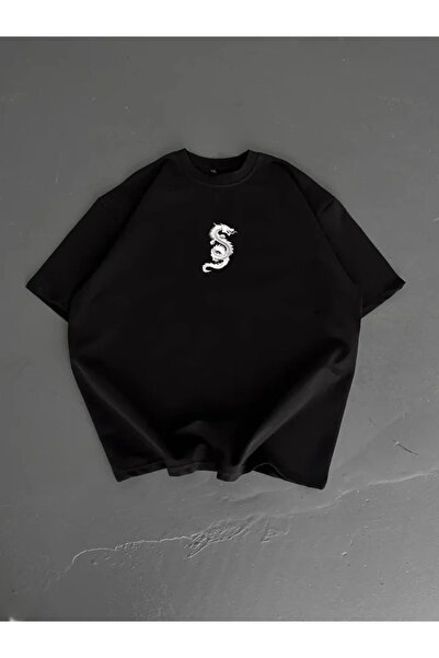 Generic Brand Printed Oversize Crew Neck T-Shirt - Black