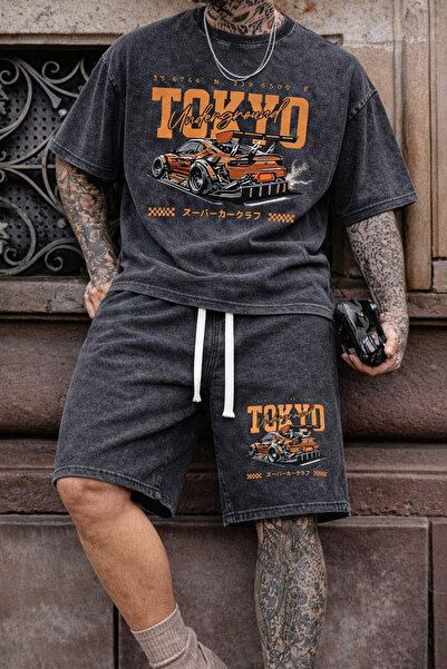 LAYORA Unisex Tokyo Car Printed T-Shirt Shorts Set 100% Cotton Oversize Stree...