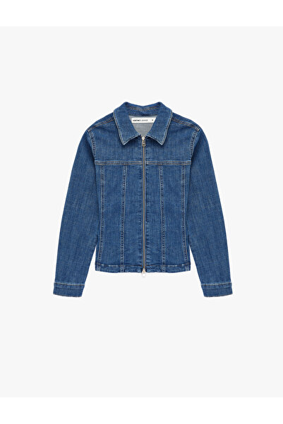 Koton Slim Fit Long Sleeve Classic Collar Zippered Denim Jacket