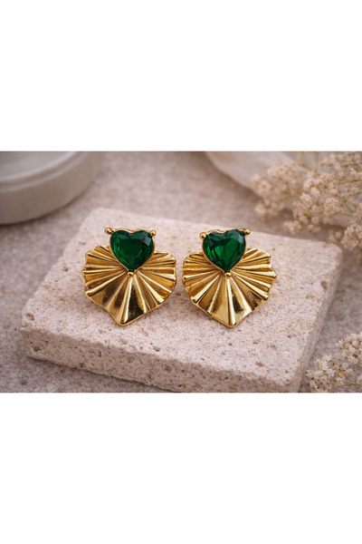 PORSE Heart-Shaped Green Stone Earrings – Everyday and Special Occasion Combi...