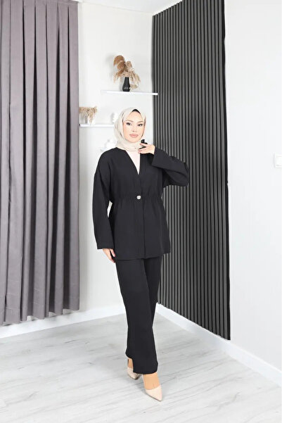 Marjinal Women's Muslin Elastic Waist Pants and Jacket Set