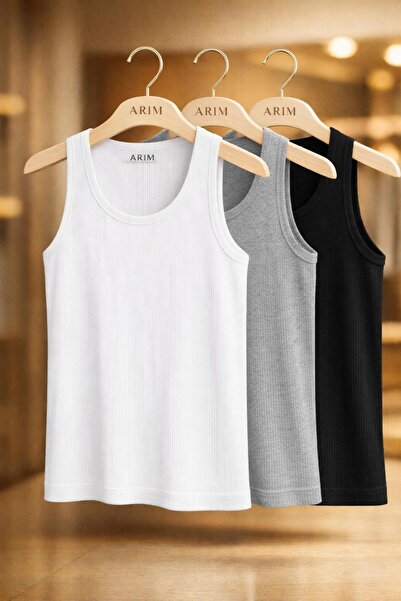 ARİM 3-Pack Men's Corded Fabric Tank Top Stretch Fabric Cotton Ribbed Knit Ha...