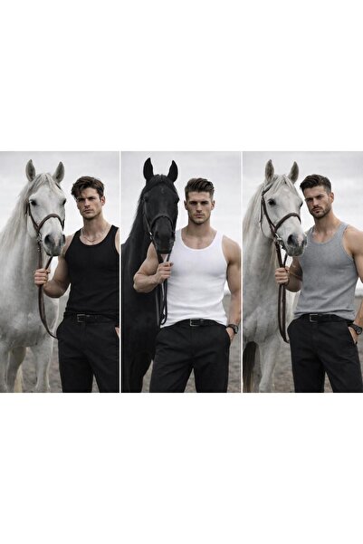 ARİM 3-Pack Men's Corded Fabric Tank Top Stretch Fabric Cotton Ribbed Knit Ha...