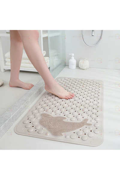 MAİN SHOP Shower Mat Non-Slip Bath Mat with Shower Suction Cup Drain Hole Fis...