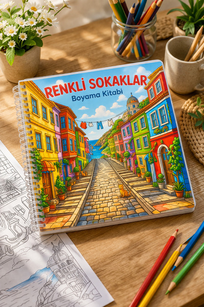 Z&R CRAFT Renkli Sokaklar Boyama Kitabı, Sokak Manzaraları ve Evler, 20 Görse...