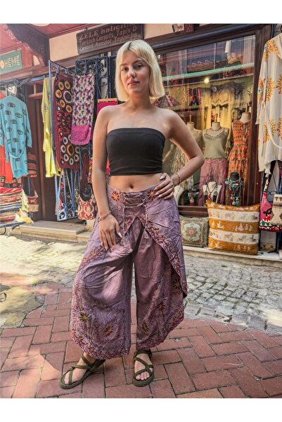 Miss Boheme Mor Renk Etnik Desenli Kapaklı Nakış İşlemeli Pantolon
