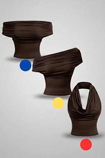 moddosa fashion Bluză versatilă pentru femei, cu trei modele, cu guler Madonn...