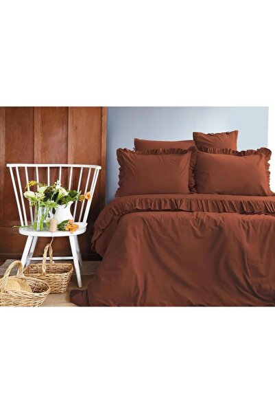 İssimo Home Frill D.Terra Yıkanmış %100 Pamuk Poplin Nevresim Takımı Çift Kiş...