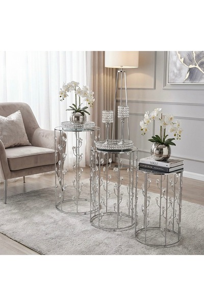 NO BRAND ÇELİK AYNALI LÜKS ZİGON SEHPA TAKIMI