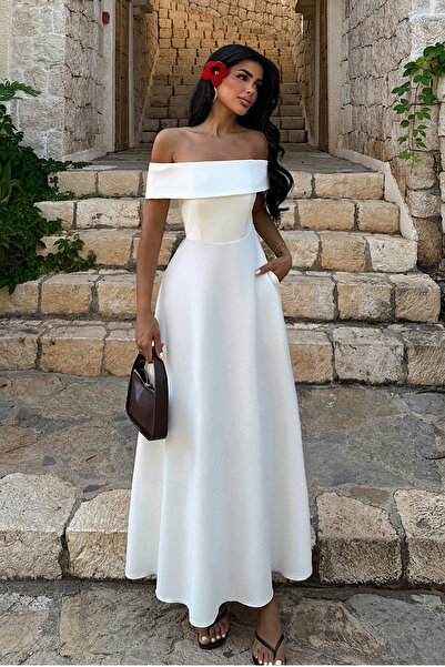 TANISA Λευκό Φόρεμα με Τιράντες από Διπλό Ύφασμα TNS-4422