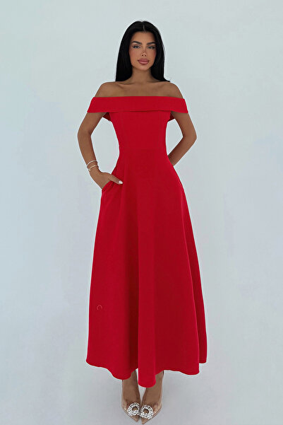 TANISA Red Creil Strappy Double Fabric Long Dress Tns-4422