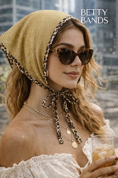 Handmade Betty Bands Gold Textured Leopard Detailed Bandana – Stylish Hair Ac...